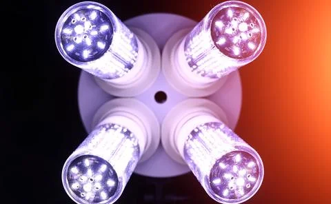 LED elements in the lamp. Lamps with diodes. Many bright lights from diode .. Foto stock