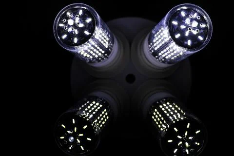 LED elements in the lamp. Lamps with diodes. Many bright lights from diode .. 스톡 사진