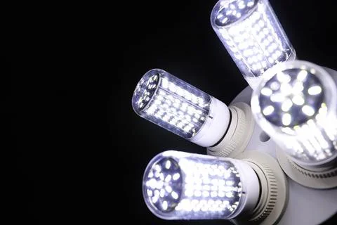 LED elements in the lamp. Lamps with diodes. Many bright lights from diode .. 스톡 사진
