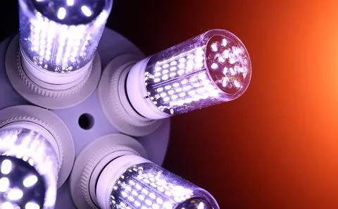 LED elements in the lamp. Lamps with diodes. Many bright lights from diode .. Foto stock