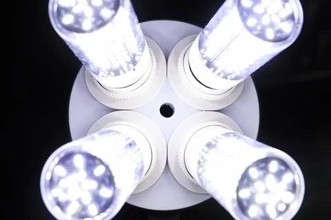 LED elements in the lamp. Lamps with diodes. Many bright lights from diode .. Stock Photos