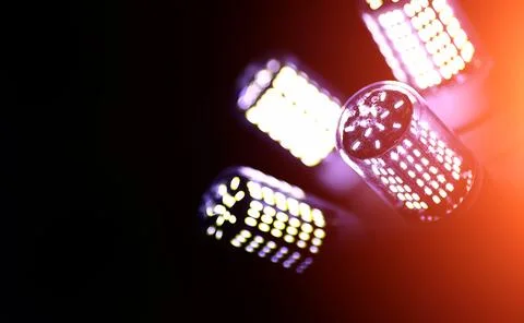 LED elements in the lamp. Lamps with diodes. Many bright lights from diode .. Foto stock