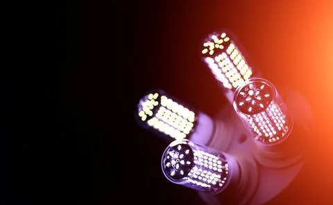 LED elements in the lamp. Lamps with diodes. Many bright lights from diode .. Stockfoto's