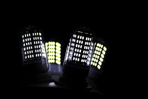 LED elements in the lamp. Lamps with diodes. Many bright lights from diode .. Stock Photos