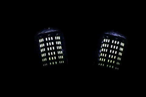 LED elements in the lamp. Lamps with diodes. Many bright lights from diode .. 库存照片