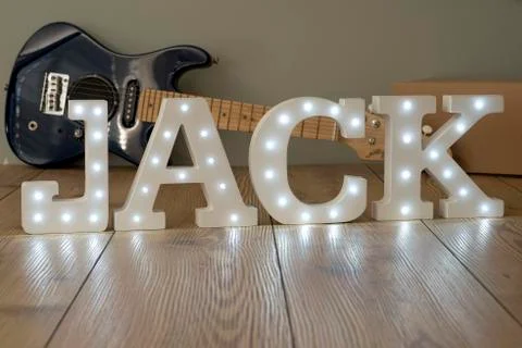 LED Embedded Decorative Letters That Spell JACK Stock Photos