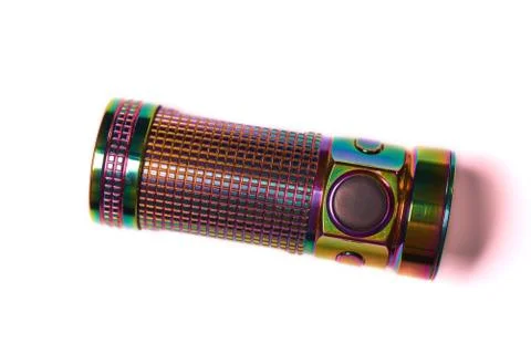 Led flashlight with color case isolated on white background Stock-Fotos