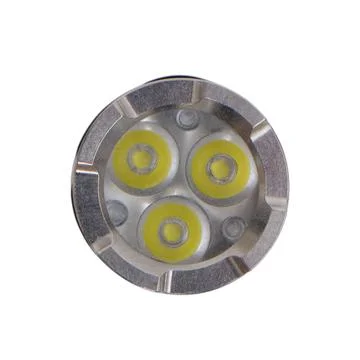 LED flashlight front view isolated on white background. Metal handheld tool.. Stock Photos