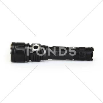 LED flashlight, lantern, lamp, light. Aluminum body hard anodizing, Grey Stock Photos