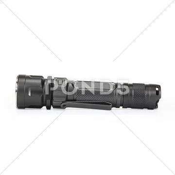 LED flashlight, lantern, lamp, light. Aluminum body hard anodizing, Grey Stock Photos