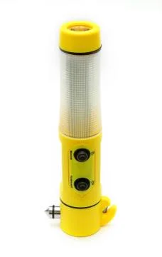 Led flashlight multifunction for auto - used isolated on the white background Stock Photos