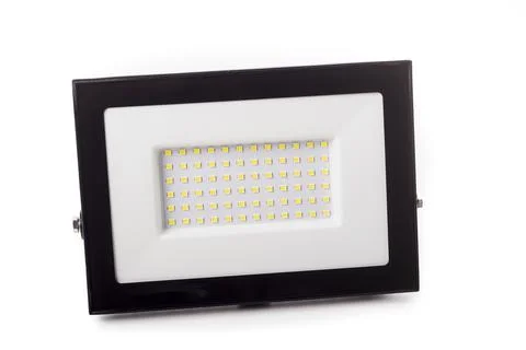This LED flood light features a sleek black and white design, perfect for out Stock Photos