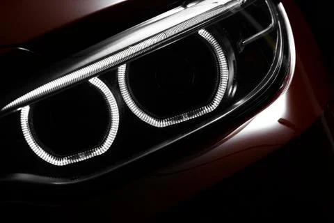 Led headlight in car Stock Photos