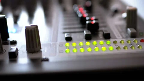 LED Indicator Level Signal on the Sound Mixing Console Video stock 100854760