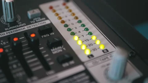 LED Indicator Level Signal on the Sound Mixing Console Video stock 100855730