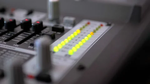 LED Indicator Level Signal on the Sound Mixing Console Video stock 100855946