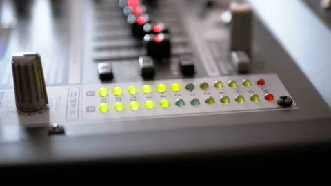 LED Indicator Level Signal on the Sound Mixing Console Video stock 100856400