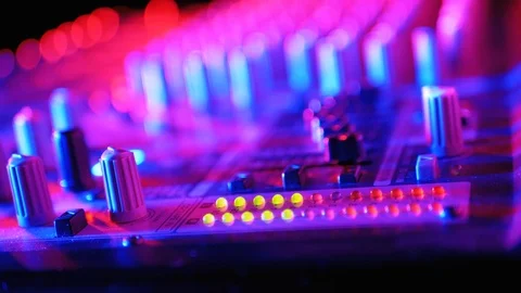 LED Indicator Level Signal of Volume on the Sound Mixing Console or Dj Console Video stock 123938502