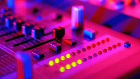 LED Indicator Level Signal of Volume on the Sound Mixing Console or Dj Console Stock Footage 123977574