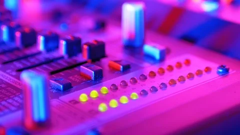 LED Indicator Level Signal of Volume on the Sound Mixing Console or Dj Console Stock Footage 123978532