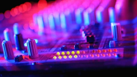 LED Indicator Level Signal of Volume on the Sound Mixing Console or Dj Console Stock Footage 123978613