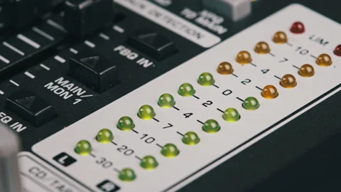 LED Indicator of Sound Level Signal on the Mixing Console in Macro Video stock 200811982