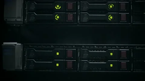 LED lamps flash in data server with multiple hard drives Video stock 85571800