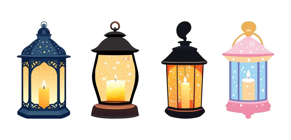 LED Lanterns Ramadan Decor Stock Illustration
