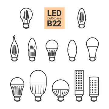 LED light B22 bulbs vector outline icon set Stock Illustration