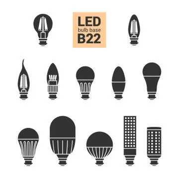 LED light B22 bulbs vector silhouette icon set Stock Illustration