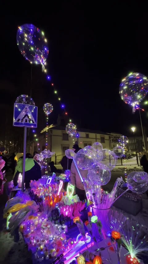 LED light Balloons in fair, vertical 스톡 동영상 255927950