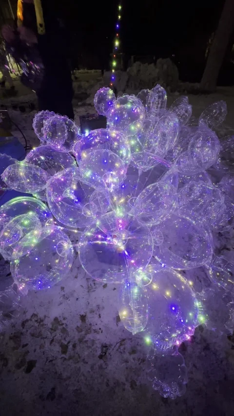 LED light Balloons in fair, vertical Stock Footage 255928085