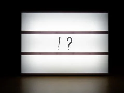 LED light box !? exclamation and question mark Interrobang sign Stock Photos