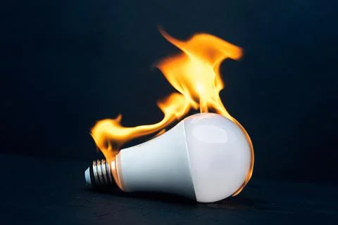 LED light bulb on fire, Stock Photos