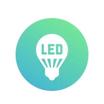 Led light bulb, lamp icon, round pictogram on white Stock Illustration
