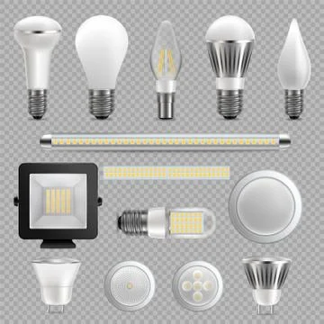 Led light bulb set, vector isolated illustration Stock Illustration