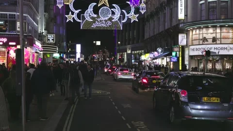 LED light decoration of Easter 2023 and busy traffic at night Video stock 238015018