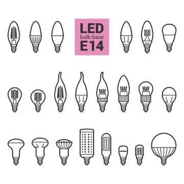 LED light E14 bulbs vector outline icon set Stock Illustration