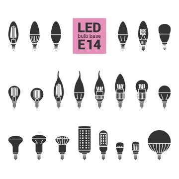 LED light E14 bulbs vector silhouette icon set Stock Illustration
