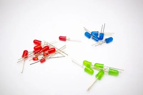 LED (Light Emitting Diode) groups are red, green, blue on a white background. Foto stock