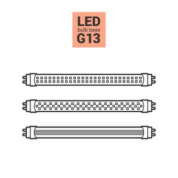 LED light G13 bulbs vector outline icon set Stock Illustration