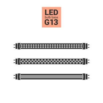 LED light G13 bulbs vector silhouette icon set Stock Illustration