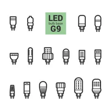 LED light G9 bulbs vector outline icon set Stock Illustration