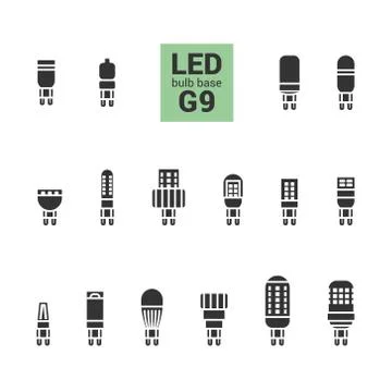 LED light G9 bulbs vector silhouette icon set Stock Illustration