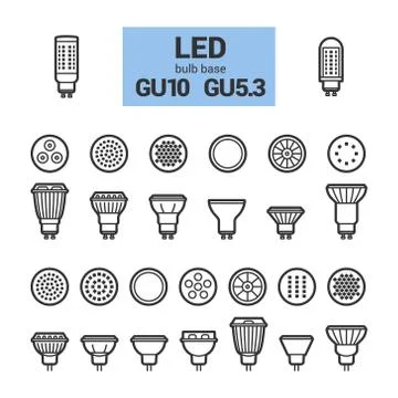 LED light GU10 bulbs vector outline icon set Stock Illustration