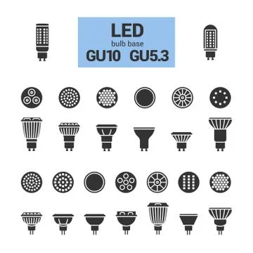 LED light GU10 bulbs vector silhouette icon set Stock Illustration