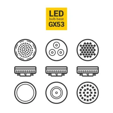LED light GX53 bulbs vector outline icon set Stock Illustration