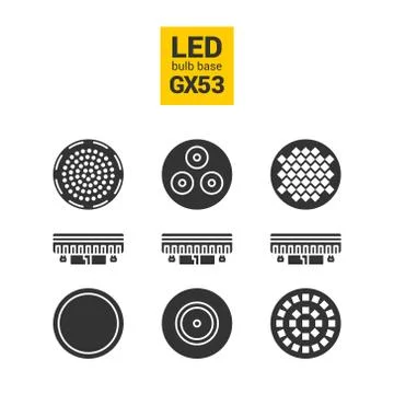 LED light GX53 bulbs vector silhouette icon set Stock Illustration