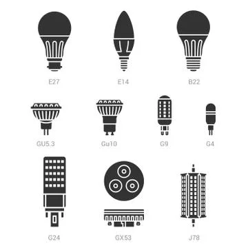 LED light lamp bulbs vector silhouette icon set Stock Illustration