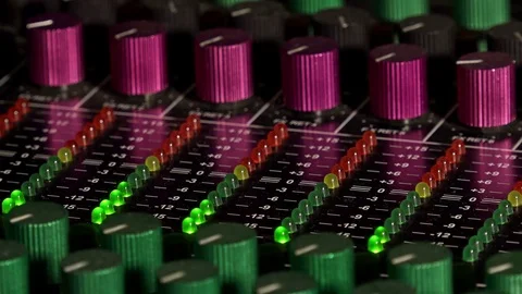Led light level indicator on a professional sound mixer desk  Stock Footage 70856858